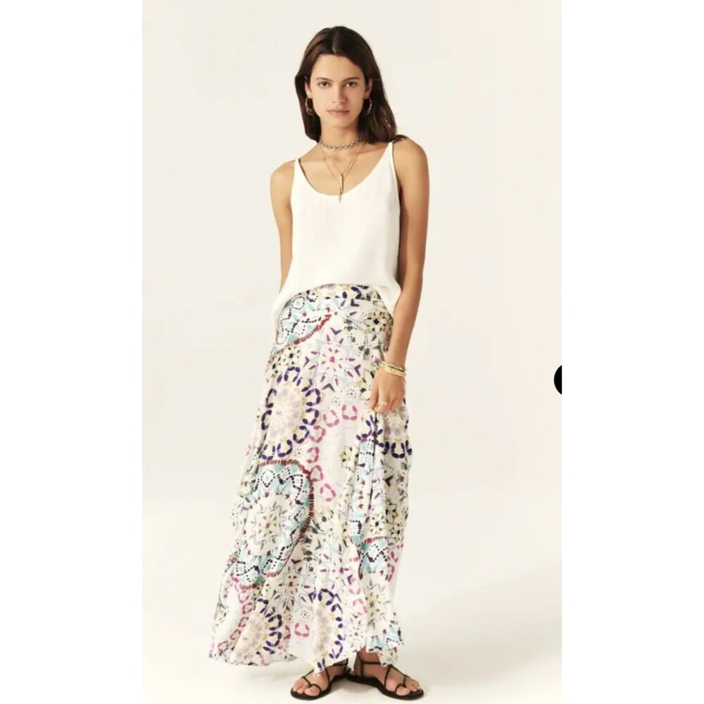 BA&SH Lukas Maxi Skirt White Floral And Geometric Print size EU 38 US M